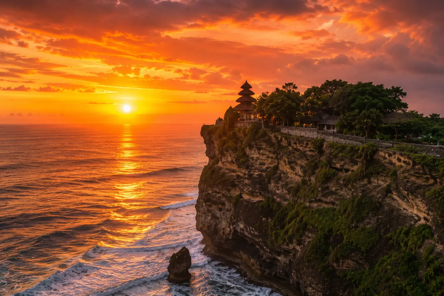 Uluwatu cliff temple at sunset