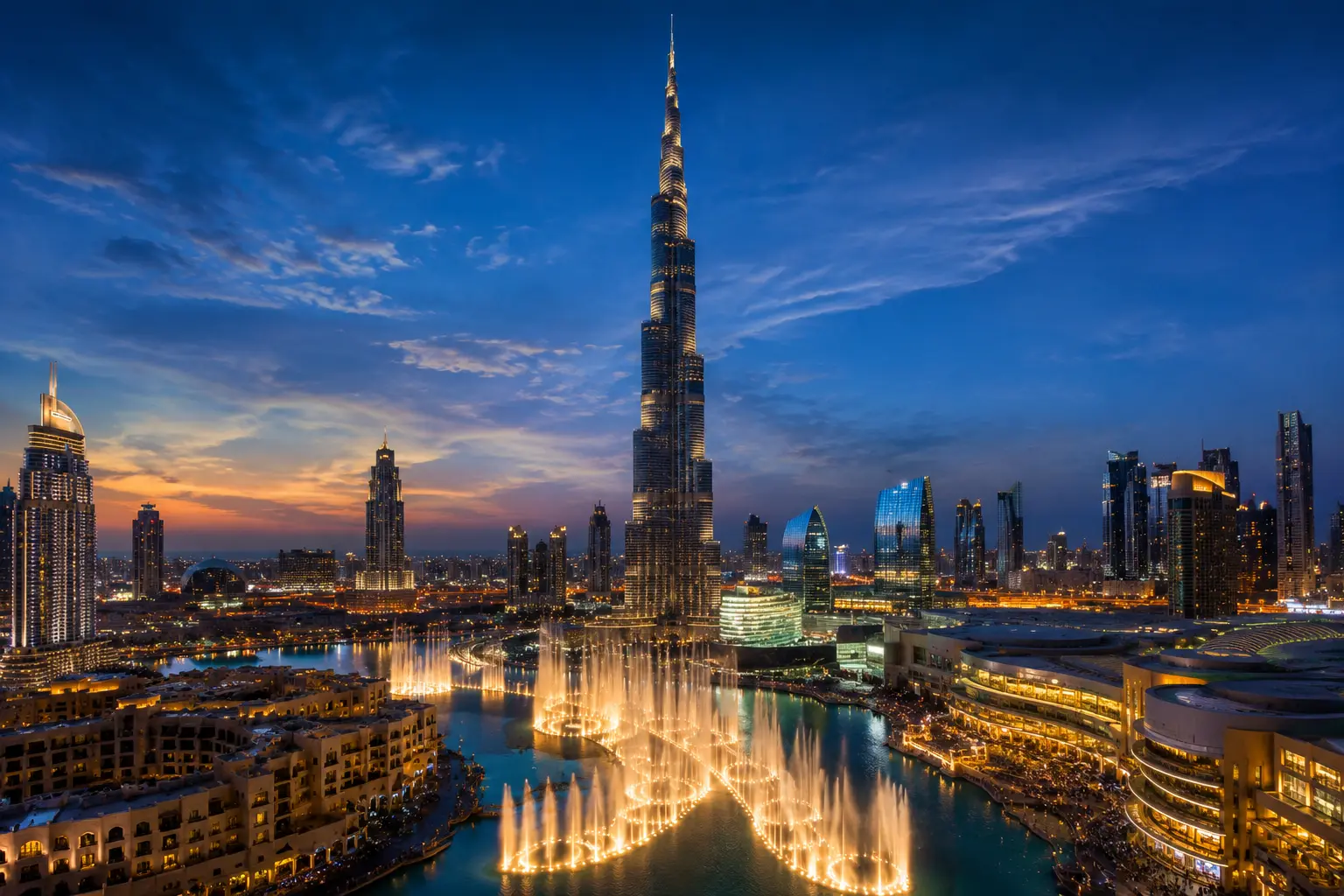 Burj Khalifa towering over Downtown Dubai
