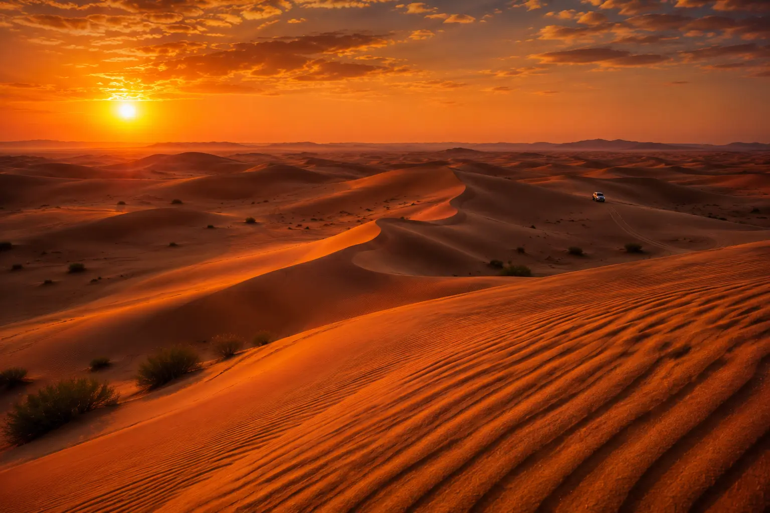 Red desert dunes at sunset near Dubai
