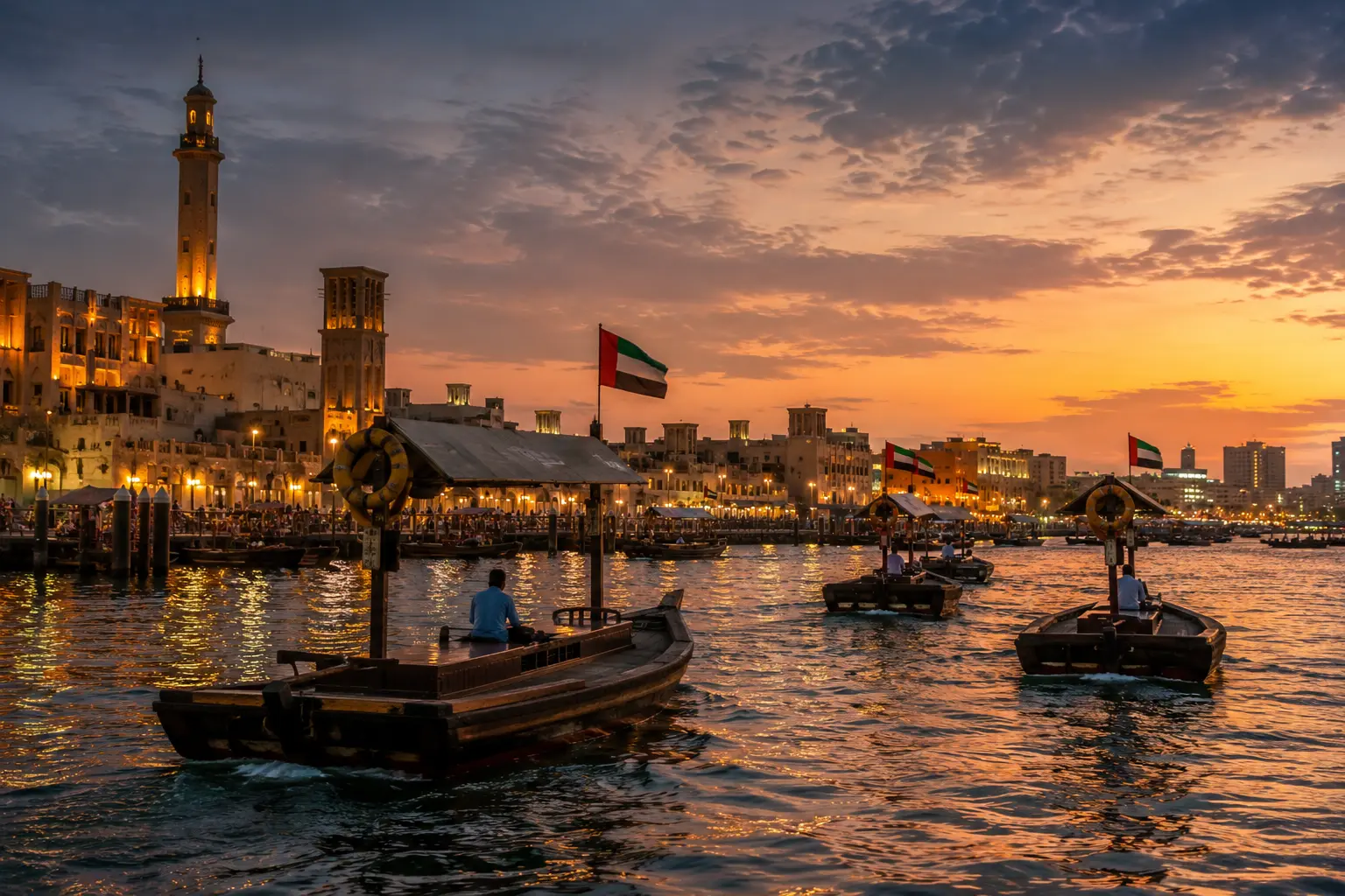 Traditional abra boats on Dubai Creek