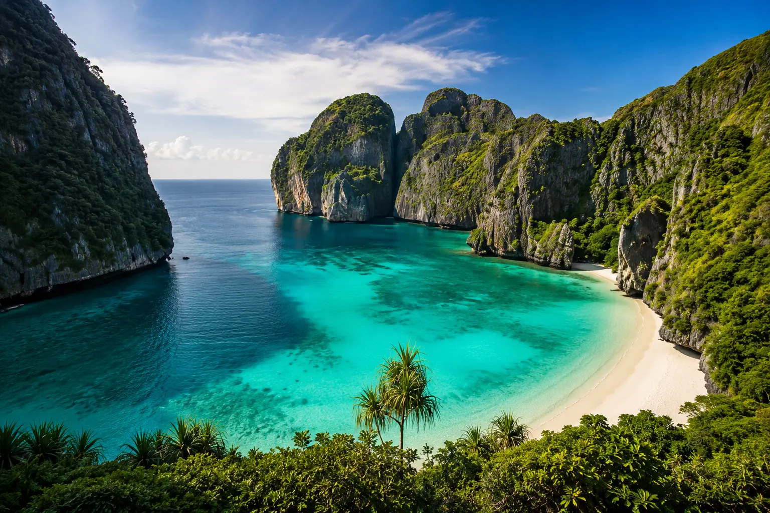 Maya Bay beach with turquoise water